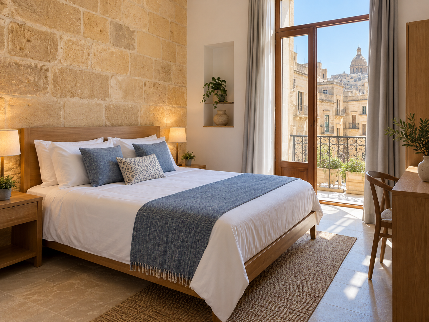 Immaculately prepared Malta-style boutique hotel room